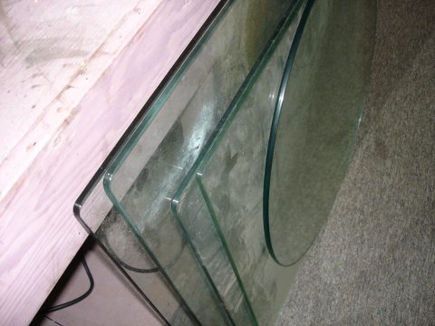 A stack of glass ready to be cut up.